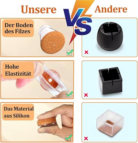 Stuhlbeinkappen Eckig(Fit Seitenlänge: 26-40mm),20 Stück Transparent Silikon Stuhl Beinprotektoren, Klare Silikon Stuhlbeinschoner, Zum Schutz von Böden Heimfilzpads - Cheap-Us