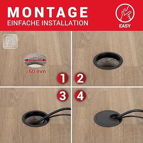 LouMaxx Kabeldurchführung Schreibtisch 60 mm Ø – 2 Stück Kabeldurchlass aus Metall matt Chrom mit Staubdichtung - Schreibtisch Kabeldurchführung für Ordnung und Übersicht am Arbeitsplatz - Cheap-Us