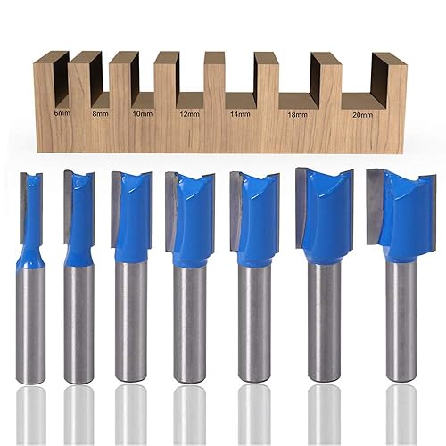 ASNOMY 7 Stück 8mm Schaft Nutfräser Set, 6mm 8mm 10mm 12mm 14mm 18mm 20mm Fräser Router Bits, Holz Gerade Router Bit Set, Hartmetall Fräsen Werkzeug Set für Holzbearbeitung, Rillenmeißel-Bits - Cheap-Us