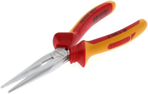 GEDORE VDE Flachrundzange, Elektronik, lange Backen, gezahnt, gerade, induktiv gehärtet, Länge 200 mm, VDE 8132-200 H - Cheap-Us