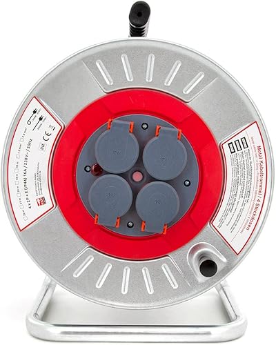 KOOP Elektro Metall Leer Kabeltrommel, Trommel ohne Kabel, Metallbaurolle mit 4 Steckdosen, IP44 Schuko Aufbewahrungstrommel leer für Innen/Außenbereich - Cheap-Us
