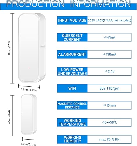 WiFi Türsensor, 2er Set Türalarm Sensor, Intelligente Tür-Offen-/Geschlossen-Detektoren, Smart Tuya Türsensor Kostenlose, drahtlose Fenstersensor-App-Benachrichtigung für Haus Schuppen Garage - Cheap-Us