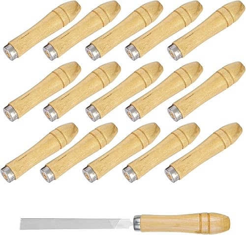Shuny 15 Stück Holzgriff für Feile, Griff für Feile, Griff für Rückenlehne aus Holz mit stabilen Metallschellen, Länge 90 mm, geeignet für Feilen von 4 bis 6 Zoll in verschiedenen Formen - Cheap-Us