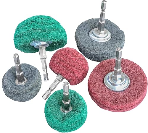 6 STÜCKE Vlies-Schleifmittel Polierscheiben, Scheuerschwämme Power Scrubber-Reinigungsset,Schleiffleece zum Schleifen, Polieren von Metall, Holz, Stahl, Edelstahl - Cheap-Us