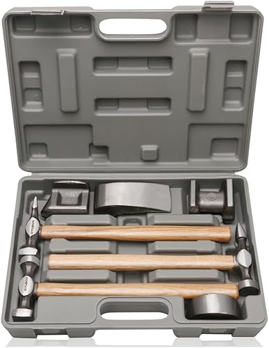 Blechhämmer,Hammerset Ausbeulwerkzeug satz,Hammer Richtsatz Ausbeulset,7-tlg inklusive Schlaghammer,Formblock,Griff aus Massivholz Bequemer strapazierfähiger für präzise Blechbearbeitung - Cheap-Us