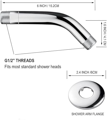 JINYOMFLY Duscharm Verlängerung 40,6 cm, Duschkopf-Verlängerungsarm, Duschkopf-Verlängerung mit Verriegelungsgelenk, Verstellbare Höhe und Winkel, Massives Messing, G1/2'' -Gewinde - Cheap-Us