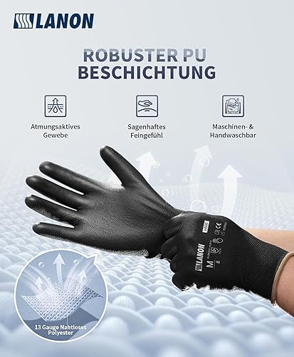 LANON 12 Paar PU Professionelle Arbeitshandschuhe, Zweimal Gewaschen, Geruchlos, Industrie-Schutzhandschuhe für Mechanik und Werkstatt, Grau, XL/10 - Cheap-Us