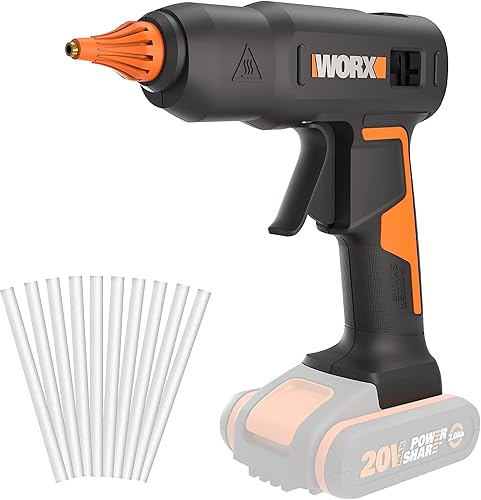 WORX 18V (20V MAX) Akku-Heißklebepistole WX045.9, PowerShare, 60W, MAX 200℃, Anti-Tropf, ideal für Heimwerker, Möbelmontage, Hausreparatur, mit 10*Klebesticks, ohne Akku & Ladegerät - Cheap-Us
