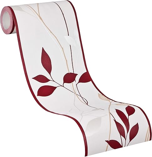 A.S. Création Bordüre - Vliesbordüre mit wundervollen Blumen in Rot und Creme - auf 5,00 m x 0,17 m je Rolle - Cheap-Us