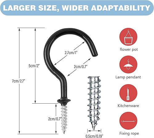 KINGLAKE 12 Stück Schraubhaken Groß, Weiß Hakenschraube, M5X 70mm Hakenschrauben, Deckenhaken, Wandhaken zum Schrauben, Cup Haken Schrauben, Zum Aufhängen von Schlüsseln, Tassen, Blumentöpfen - Cheap-Us