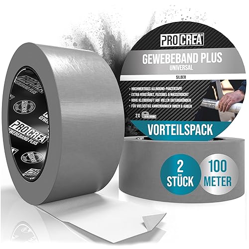 PROCREA® 2x Panzerband Silber [Hochwertiges Gewebeband Plus UV] Universelles Duct Tape & Gaffa Tape für innen & außen - Panzertape mit hoher Klebekraft, wasserfest & verstärkt - Profi-Qualität - Cheap-Us