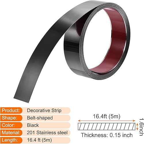 QUARKZMAN Wandleisten Selbstklebend Edelstahl 5m x 4cm Zierleisten Metallisierte Spiegel Wandverkleidung mit Handschuhe für Spiegelrahmenkante Tür Decke Möbel Auto Schwarz - Cheap-Us