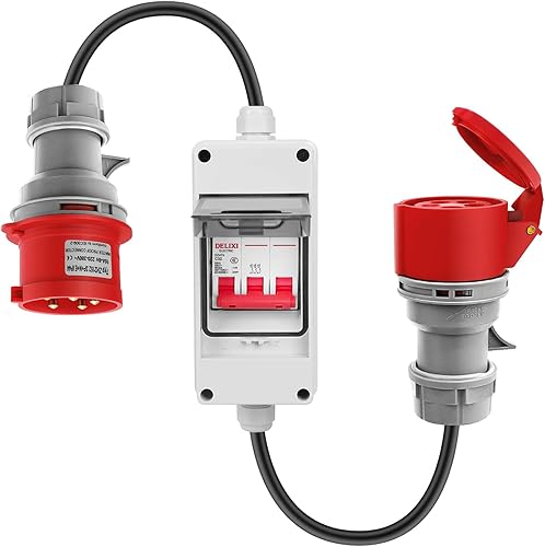 CEE Adapter 63A auf 32A, 400V Kupplung Starkstrom mit Schutzschalter, IP44 CEE Stromadapter Stecker und Steckdose H07RN-F Wohnmobil-Adapterkabel - Cheap-Us