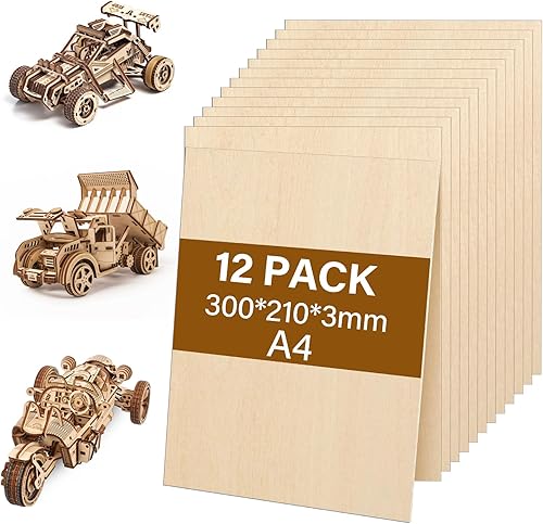Tapvai 12 Stück A4 Linde Sperrholz,300 x 210 x 3 mm mehrschichtig Sperrholz,Holzplatten zum Basteln,3mm Laser Holz Lindensperrholz,für Bastelarbeiten,Holzzuschnitte,Modellbau (A4) - Cheap-Us