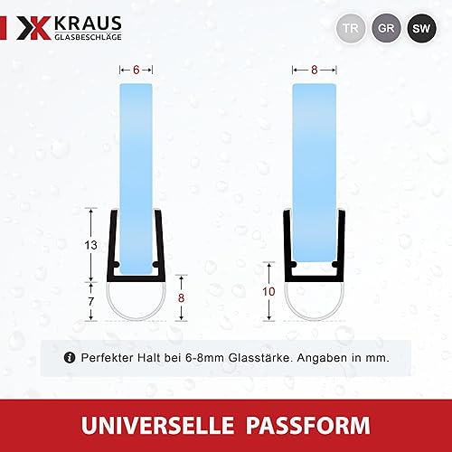 KRAUS Premium Duschdichtung DD-1 Duschtürdichtung für 6-8mm Glasstärke à 2000mm in grautransparenter Optik Duschdichtungen für Duschtüren & Duschkabinen Dichtungen vom Experten - Cheap-Us