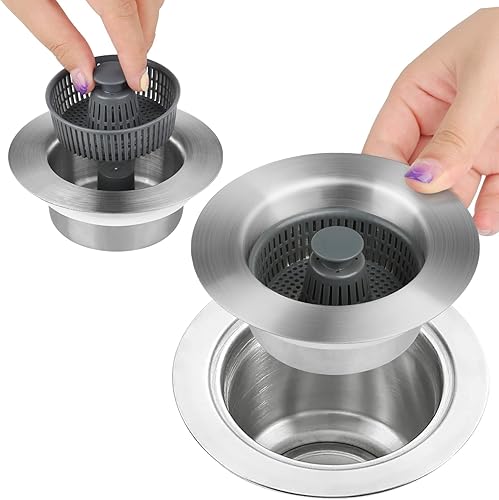 Stöpsel für Spülbecken, Pop up Edelstahl Abflusssieb Küchenspüle, Anti-Verstopfung 3-in-1 Geruchsfilter für Küchenspüle, Antigeruch Spüle Stöpsel für 76-81mm Spülen Lochdurchmesser - Cheap-Us