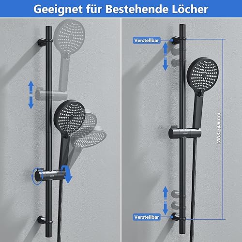 Ulytid Edelstahl Duschstange mit Brause 70cm, Bad Duschset mit Duschkopf mit Schlauch und Halterung, Brausestangenset für Dusche und Bad, Duschstange mit Duschbrause mit 3 Strahlarten, Chrom - Cheap-Us