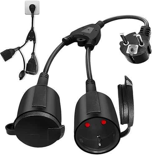 Sporgo Verlängerungskabel mit 2 Fach Schuko Steckdosen, Außen Schutzkontakt Kurze Kabel mit 2 AC Steckerdosen IP20 Wasserdicht, Doppelstecker für Steckdose,Büro und Zuhause, 1,5mm², 250V/16A - Cheap-Us