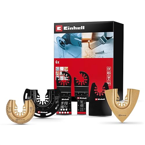 Original Einhell 6-tlg. Multitool-Set (BIM-Tauchsägeblatt, HCS-Halbrundsägeblatt, CrV-Tauchsägeblatt, Hartmetall-Halbrundsägeblatt, Deltaraspel, flexible Ziehklinge mit offener Aufnahme - Cheap-Us