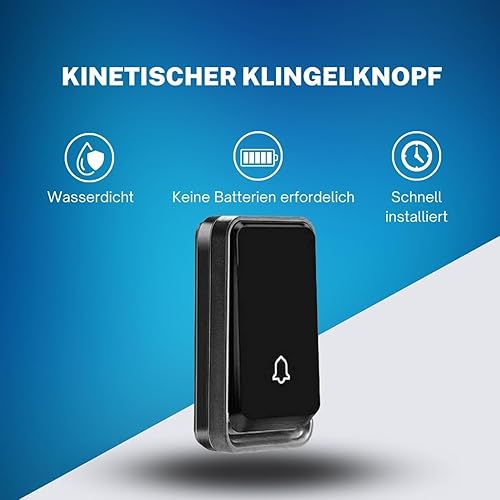 Bell4U Funkklingel 2 Empfängern - Kabellose Türklingel set - Batterielose Haustür Klingel kit - Wasserdicht - Blinkende led - 4 Lautstärkestufen - 52 Klingeltönen - Weiß - Cheap-Us
