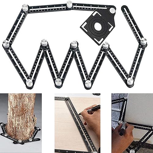 Multi Winkel Messlineal Fliesenleger Multi Tool Schwarz Winkel Schablone Werkzeug Alulegierung Winkelschablone,12 Sidestile Tools, Geeignet FüR Zimmerei Diy, Keramikfliesen - Cheap-Us