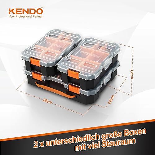 KENDO Sortimentskasten Set – 4-teilig – 49x Fächer – Werkzeugkasten – Für Kleinteile und Werkzeug - Cheap-Us