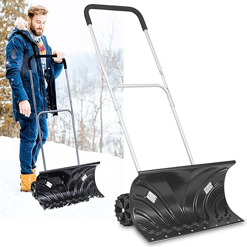 HECHT Großer Schneeschieber mit ergonomischem Stahlstiel – Schiebekante mit Stahlprofil – Schaufel im Winter perfekt – Profi Schneeschaufel mit Rädern jetzt günstig kaufen - Cheap-Us