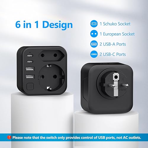 Doppelstecker für Steckdose,JSVER Steckdosenleiste mit USB 2Fach Steckdosenadapter(3680W 16A) mit 2 USB A und 2 USB C(5V/3.4A) Mehrfachstecker für Steckdose mit Schalter para iPad,iPhone Tablets - Cheap-Us