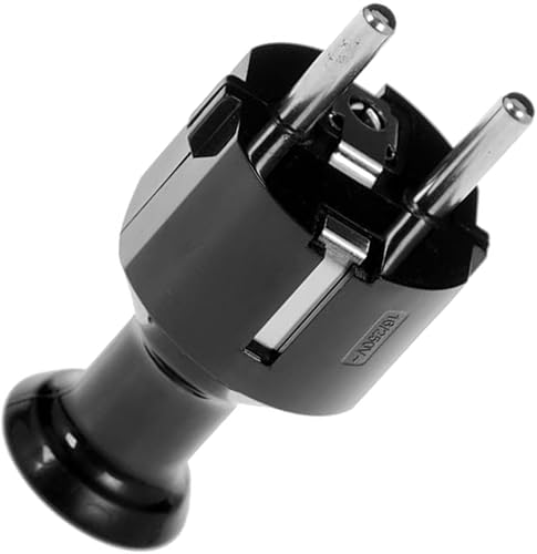 KEL Stecker Uni-Schuko, gerade und zerlegbar, 2p+Z Schuko, schwarz - Cheap-Us