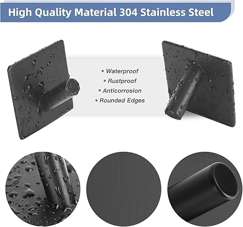 Dripex Haken Selbstklebend Klebehaken Edelstahl Ohne Bohren Handtuchhaken für Küche und Bad Schwarz 2 Stück - Cheap-Us