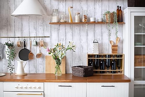 CiCiwind Holztapete Weiß Klebefolie Selbstklebend Holzmaserung Möbelfolie Holz Streifen Holzoptik Tapete Wandverkleidung Selbstklebend für Wand Kommode Schrank Tisch Zimmer Küchen Hintergrund 44×300cm - Cheap-Us