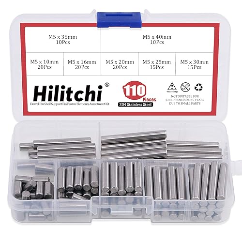 Hilitchi 110 Stück Dübelstifte, Edelstahl, Regalstützstifte, Befestigungselemente, Sortimentskit, Größe: 5 mm x 10 mm, 16 mm, 20 mm, 25 mm, 30 mm, 35 mm, 40 mm - Cheap-Us
