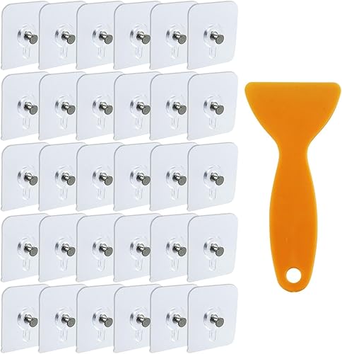 30 Stück Selbstklebende Bilderhaken, Transparente Fotohaken Ohne Bohren, Starke Bildaufhänger mit kleinen Schabern, für Bilder, Poster, Fotos 6cm,Maximale Belastung 5 kg - Cheap-Us