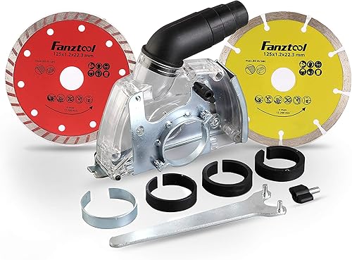 FANZTOOL Diamant-Trennscheibe Diamanttrennscheibe, Trennscheibe 125 mm x 22,2 mm mit Universal Absaughaube für Staubfreie Arbeit - Cheap-Us