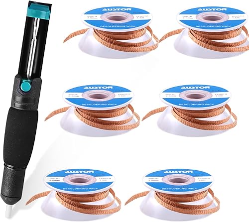 SIQUK 7 Stück Entlötpumpe und Lötdocht Kit mit 1 Stück Entlötpumpe und 6 Stück Lötdocht für Entfernen von Lötdochten - Cheap-Us