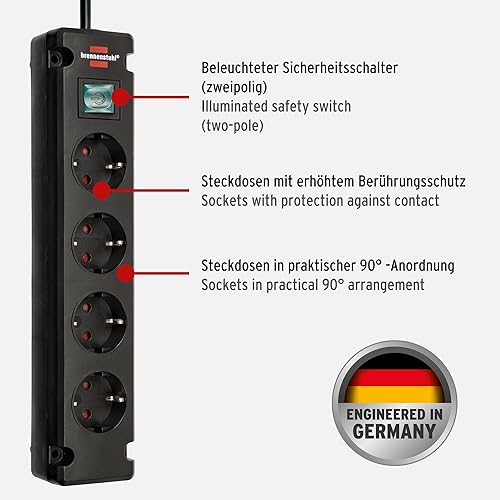 Brennenstuhl Bremounta Steckdosenleiste 4-Fach mit Schalter (Mehrfachsteckdose mit 90 Grad Steckdosen, Steckerleiste mit Befestigungsmöglichkeit und 1,5m Kabel) weiß - Cheap-Us