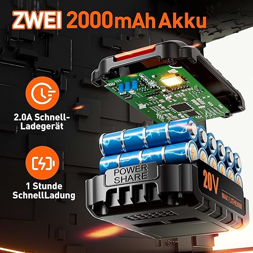 Akkuschrauber, 20V Akku Bohrschrauber Set mit 2 Akkus 2.0Ah, Akkubohrer 42Nm Drehmoment, 25+1 Drehmomentstufen, 10mm Bohrfutter, 2-Gang, LED-Licht, 24tlg Zubehör und Koffer, Für Reparatur & DIY - Cheap-Us