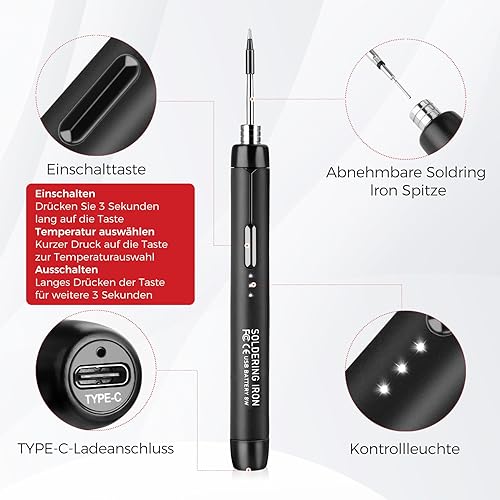 Kabelloses Lötkolben Set - USB Lötkolben mit 3 Temperatur Einstellbar 300℃-450℃, 3 Lötspitzen, Lötkolbenständer, Lötdraht, Lötpaste, KKMOL Lötset für Reparatur des Schweißens - Cheap-Us