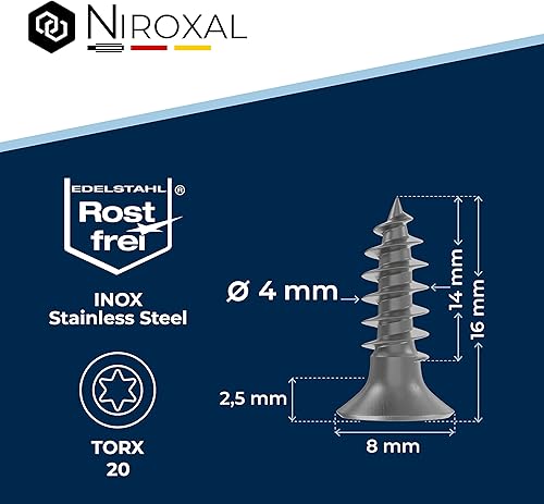 Holzschrauben Torx Schrauben 4x25 Edelstahl V2A rostfrei Spanplattenschrauben für Holz Teilgewinde 4mm stark 25mm lang 100 Stück Edelstahlschrauben Holz A2 - Cheap-Us