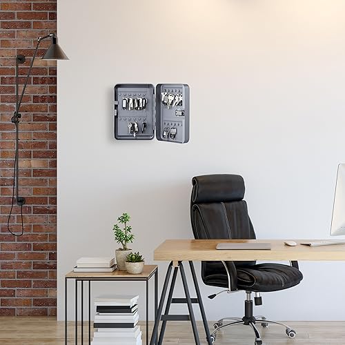 Relaxdays Schlüsselkasten, Zahlenschloss, 48 Haken, mit Schlüsselanhängern, HBT: 25 x 18 x 7,5 cm, Schlüsselbox, grau - Cheap-Us