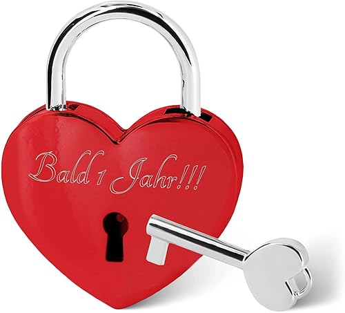 GRAVURZEILE Herzschloss mit Gravur - Personalisiertes Schloss in Gold mit Herzschlüssel - Personalisiert mit Namen & Datum - Geschenkidee zum Valentinstag - Geschenk für Sie & Ihn - Gold - Cheap-Us