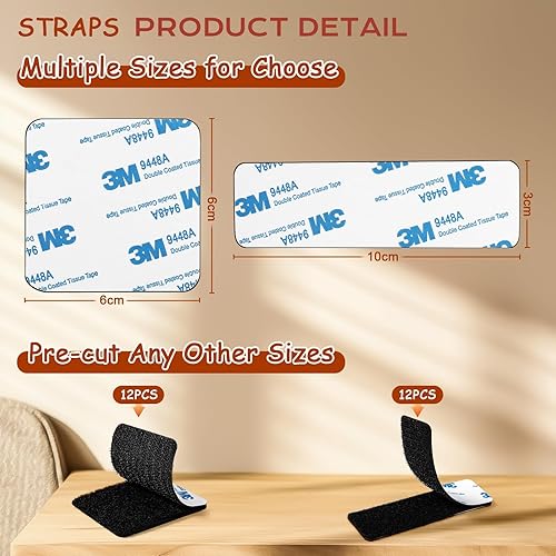 LLNRC Klettband Selbstklebend Extra Stark Schwarz,12 Stück Industrie Rechteck Klettverschluss Doppelseitige Klebende Selbstklebend für Wände,Boden,Gläser, Plastik,Quadrat/Rechteck - Cheap-Us