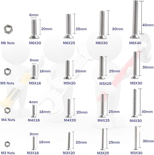 Rshuhx M3 M4 M5 M6 Schrauben Set Zylinderschrauben mit Innensechskant Sechskantschrauben 304 Edelstahl A2-70 Sechskopf-Knopf Schrauben und Muttern Set Maschinenschrauben Gewindeschrauben 320Stück - Cheap-Us