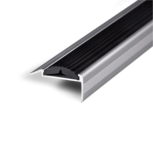 Floordirekt Treppenkantenprofil gelocht aus Aluminium mit rutschfester Gummi Kantenschutz für Laminat, Parkett, Treppen Stufenkantenprofil - Treppenwinkel, Treppenprofil, Winkelprofil grau 134 cm - Cheap-Us