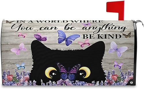 Schwarze Katze, Schmetterling, Holz, 3D-Briefkastenabdeckungen, magnetische Briefumschläge, Standardgröße, Briefkastenabdeckung, Garten-Briefkästen, Dekorationen für draußen, 45,7 x 53,3 cm - Cheap-Us