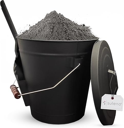 Suleno® Ascheeimer BOSTON - 19L Kohleeimer - Inkl. Deckel, Schaufel & Tragegriff - Kamineimer für Kohle, Asche, Glut & Holz - Feuerfest & Groß - Eimer aus Stahl - Kamin, Ofen & Grill - Schwarz - Cheap-Us