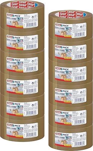 12 Rollen tesa Ultra Strong Packband (aus PVC mit besonders starker Klebekraft, 66 m x 50 mm, 3er Pack) braun - Cheap-Us