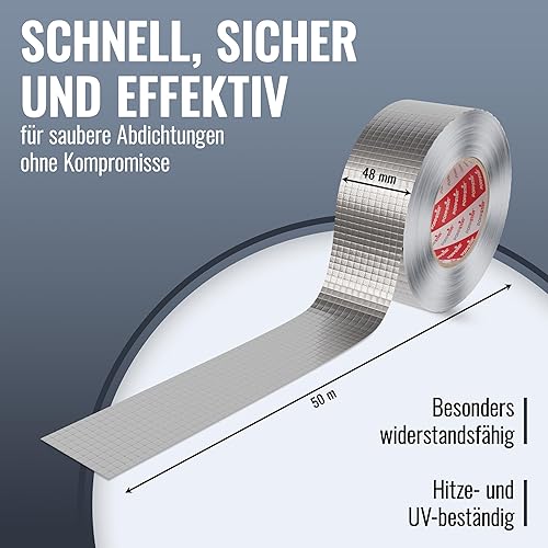 POPPSTAR Aluminium-Klebeband netzverstärkt für Rohrisolierung & Dämmung (50m x 72 mm) Hitzeschutz & Dampfsperre Aluklebeband hitzebeständig 72mm selbstklebend - Cheap-Us