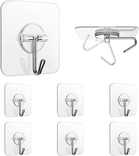 Newlemo Klebehaken Haken Deckenhaken Ohne Bohren,Magische Haken Transparent,Küchenhaken, Kleiderhaken, Plastikhaken, Wasserdicht, Abnehmbar - Geeignet für Küche, Badezimmer (5kg Max, 6 Pack) - Cheap-Us