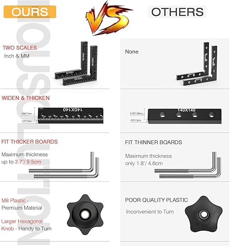 Housolution 90-Grad Winkelspanner Rechtwinklige Klemmen, 14 x 14 cm Aluminiumlegierung Positionierwinkel für Schränke Boxen Bilderrahmen Holzarbeiten, Rot, 4 Stück - Cheap-Us